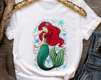 Disney die kleine Meerjungfrau Ariel Lied Musiknoten Shirt, Unisex T-Shirt Familie Geburtstagsgeschenk Erwachsene Kind Kleinkind Tee, Disneyland Urlaub