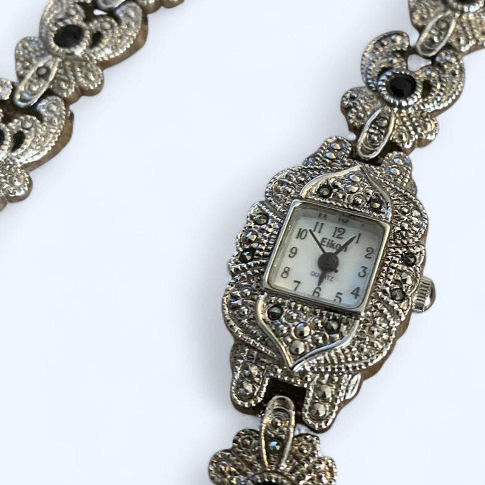 Eikon Ladies Wrist Watch & Bracelet SET Silver Marcasite 