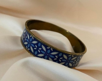 vintage blue cloisonné floral enamel bangle bracelet