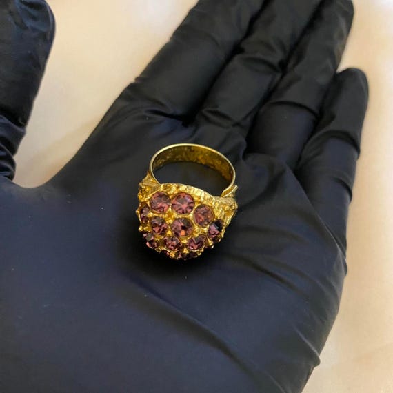 Amethyst gold toned adjustable ring - image 2