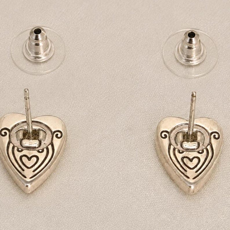 Vintage Brighton Silver-Tone Floral Heart Rhinestone Post Earrings image 4