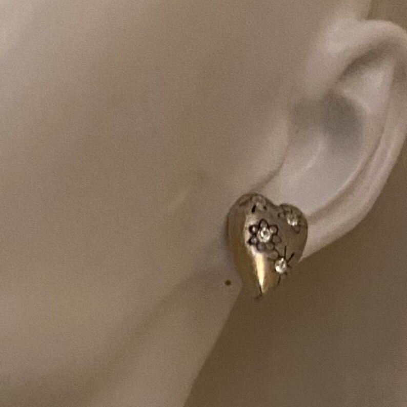 Vintage Brighton Silver-Tone Floral Heart Rhinestone Post Earrings image 3