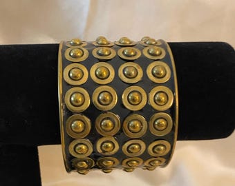 Vintage Extra Wide Dotted Brass Bangle