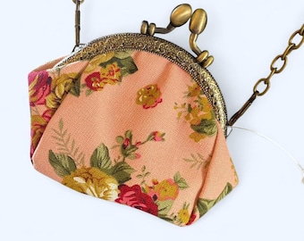 Vintage Style Purse Floral Kiss Lock Coin Purse Crossbody Cottagecore Pink Mini