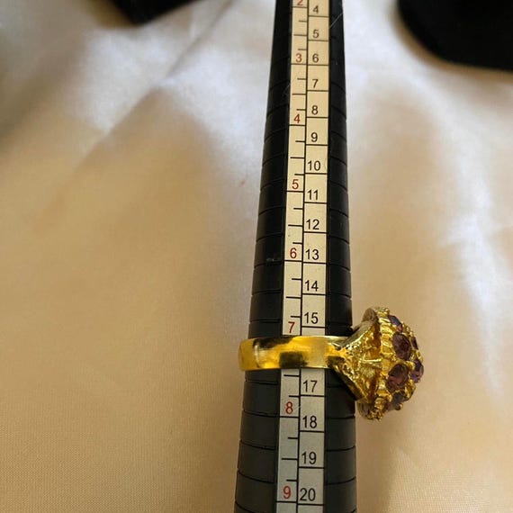 Amethyst gold toned adjustable ring - image 4