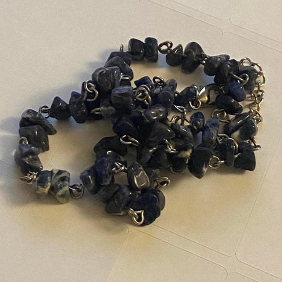 Deep blue natural lapis lazuli chips lighter calcite veining  natural variations View 2