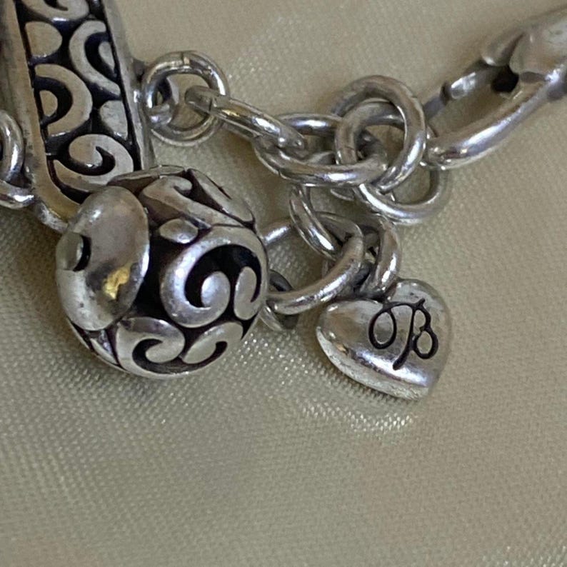 Vintage Brighton Silver Tone Charm Faux Pearls & Crystal Brighton bracelet 90s image 4