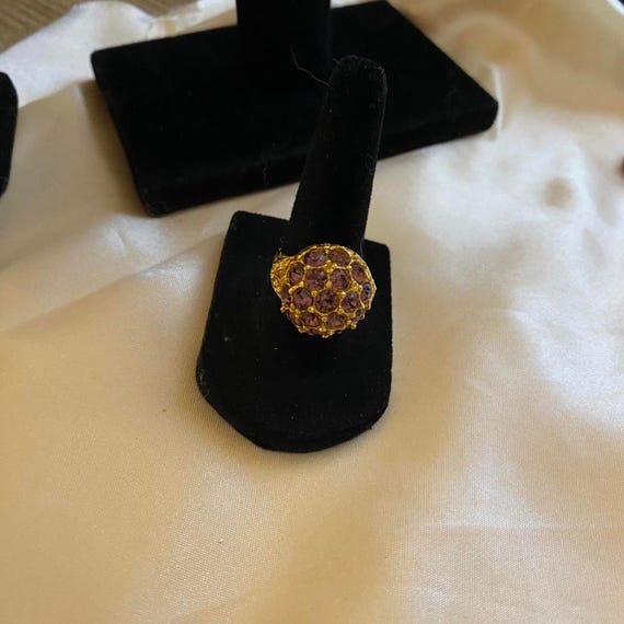 Amethyst gold toned adjustable ring - image 3