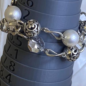 Vintage Brighton Silver Tone Charm Faux Pearls & Crystal Brighton bracelet 90s image 6