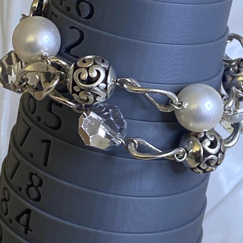 Vintage Brighton Silver Tone Charm Faux Pearls & Crystal Brighton bracelet 90s image 6