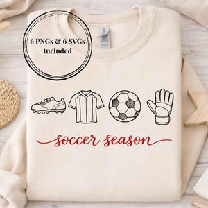 Soccer Season PNG SVG Bundle – Soccer Mom Game Day Shirt Design – Line Art Soccer Icons for Cricut & POD