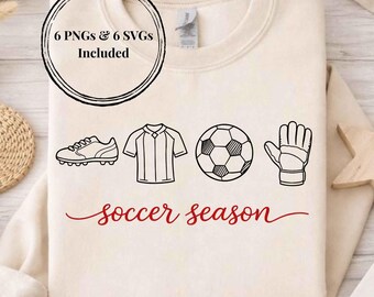 Soccer Season PNG SVG Bundle – Soccer Mom Game Day Shirt Design – Line Art Soccer Icons for Cricut & POD