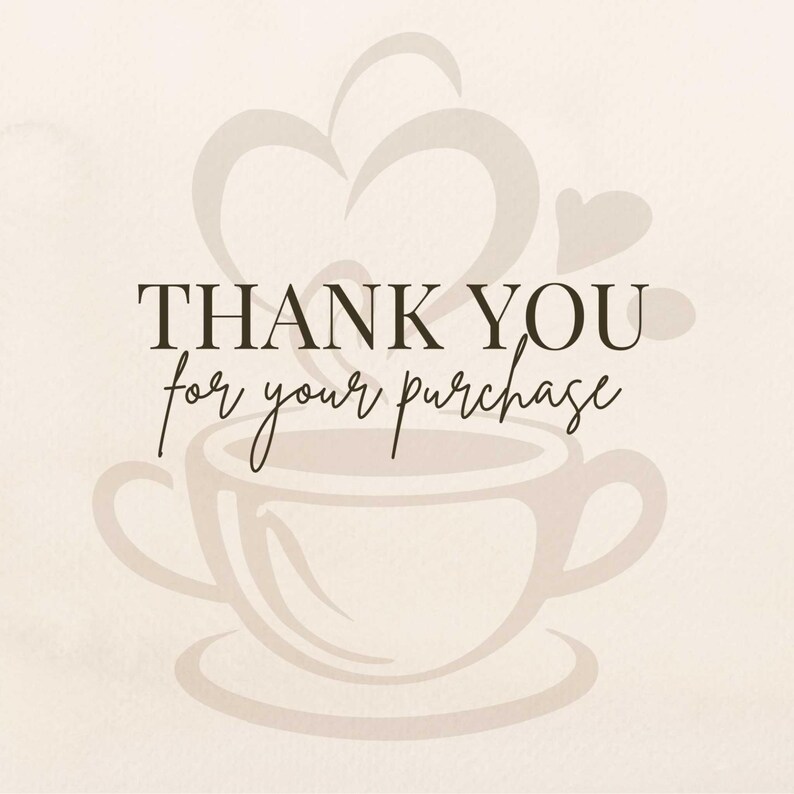 Thank you message slide featuring the text “Thank you for your purchase” in a warm, neutral design style. This image is used as a closing slide in a digital download listing to show appreciation to buyers after purchase. It reinforces a positive shopping experience and adds a professional, branded touch to the Etsy listing presentation.