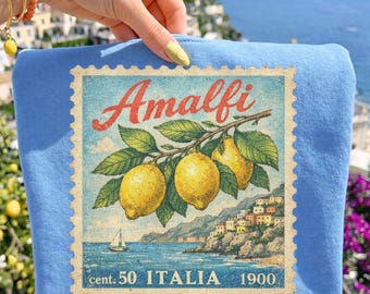 Amalfi Coast PNG Lemon Branch Vintage Stamp, Italy Vacation Shirt Design, European Summer Graphic Tee, Sublimation Design