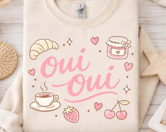 Oui Oui Paris PNG, French Quote Clipart, Coffee Croissant Graphic, Parisian Summer Shirt Design, French Breakfast Digital Download