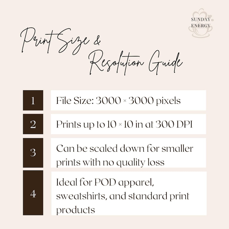 Print size and resolution guide image for the Cup 2026 soccer PNG digital download. The graphic explains that the file size is 3000 by 3000 pixels and prints up to 10 by 10 inches at 300 DPI, with the ability to scale down for smaller prints without quality loss. This guide helps buyers understand print capabilities for apparel, sweatshirts, and standard print products using the soccer-themed international tournament designs