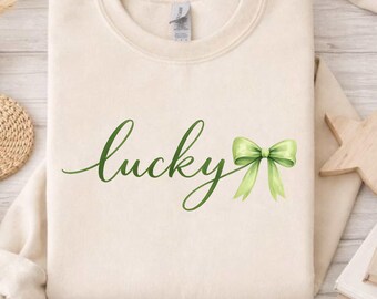 Lucky PNG, Coquette Bow Design, Lucky Shirt Graphic, Cute Aesthetic PNG, Minimal Script Shirt Design