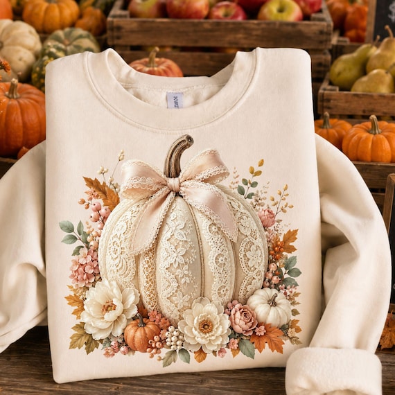 Lace Border Pumpkin PNG, Coquette Fall Shirt Design, Floral Pumpkin Bow, Pumpkin Patch Sweatshirt, Preppy Autumn PNG