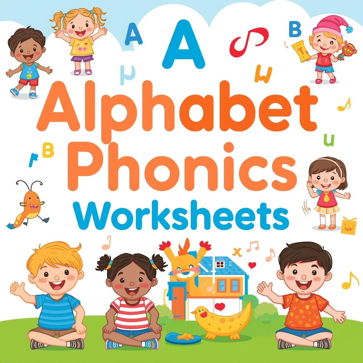 Alphabet Phonics Worksheets: A-Z Beginning Sounds, Color It Activity