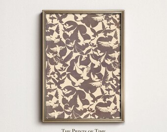 Vintage wit en bruin duivenpatroon: vogelkunstdecor (digitale download) PT-07