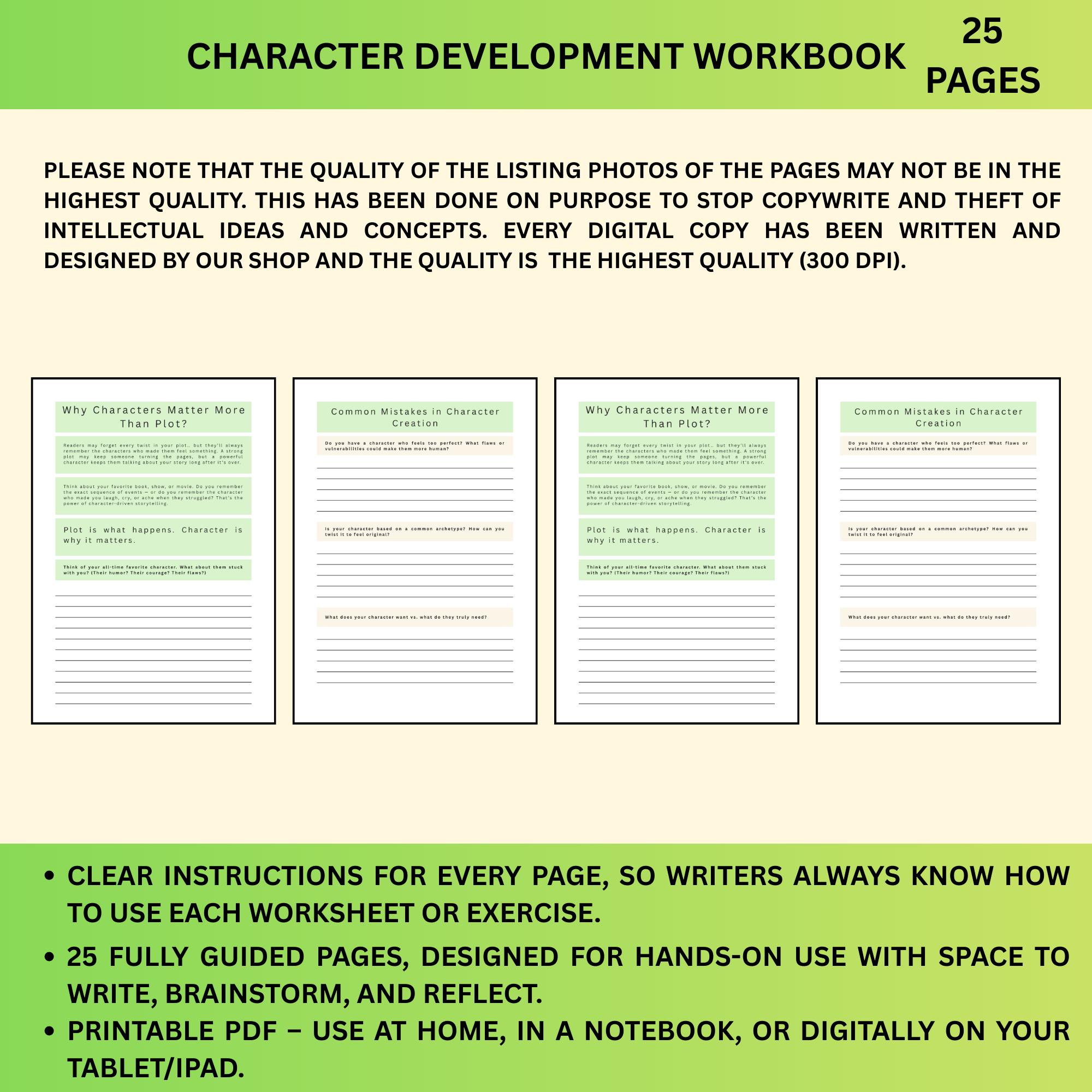 Character Development Workbook: Writer Prompts & Exercises (PDF) - Etsy