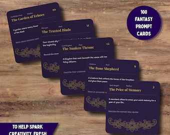 Tarjetas de inspiración para escritura fantástica / Baraja imprimible de ideas para historias, sugerencias de fantasía oscura para escritores, tarjetas de inspiración para novelas