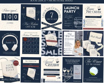 Plantillas de Instagram para autores en Canva, 20 publicaciones para redes sociales para el lanzamiento de libros, kit de marketing para autores independientes, plantillas promocionales.