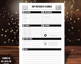 Planificador de metadatos de KDP / Hoja de trabajo para autopublicación / Planificador de detalles de libros para autores independientes / Preparación para subir archivos a Amazon KDP / Herramienta imprimible para autores