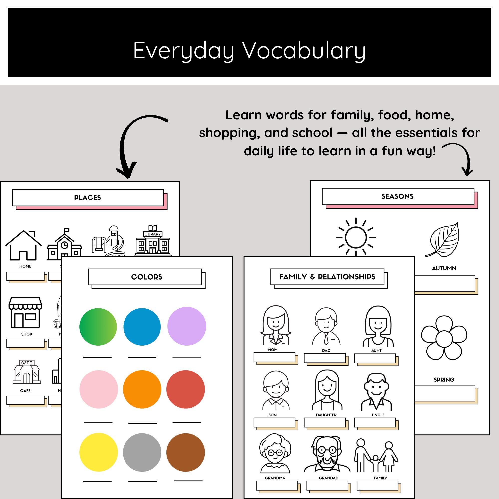 Printable Language Learning Workbook: Vocabulary, Grammar, Cut-outs ...