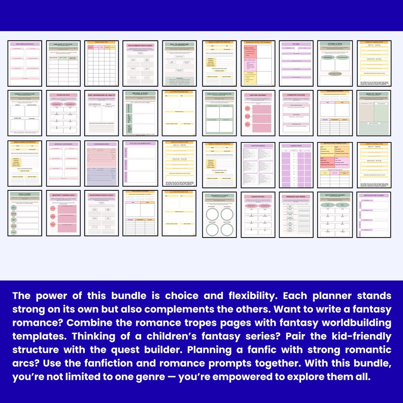 character motivation builder story conflict brainstorming pages fiction outline printable story notes and ideas journal author’s project binder writing project overview novel synopsis worksheet story concept development fiction plotting workbook story progression map narrative structure tracker story beats worksheet plot conflict matrix writing plan and schedule tracker author success planner creative writing development kit fiction manuscript planner novel draft tracker