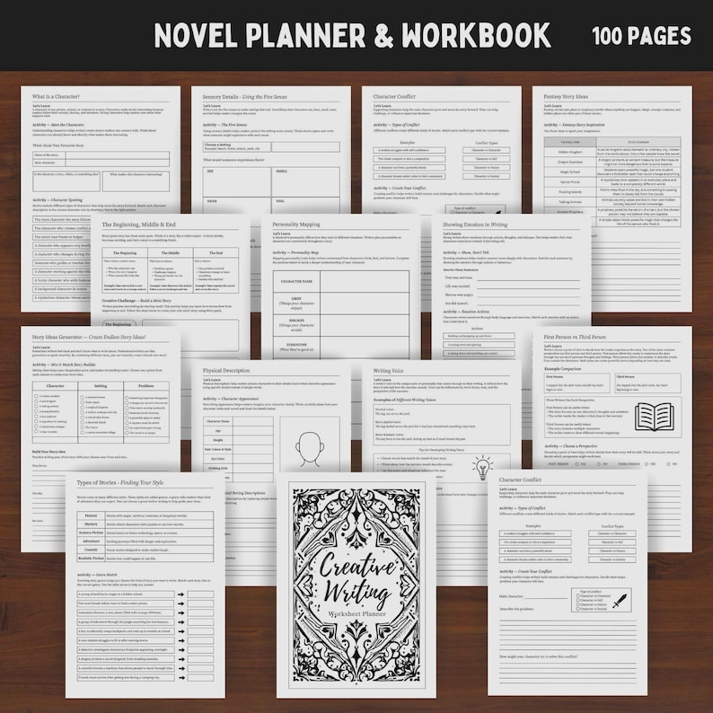Planificador de escritura creativa para novelas + Cuaderno de ejercicios imagen 1