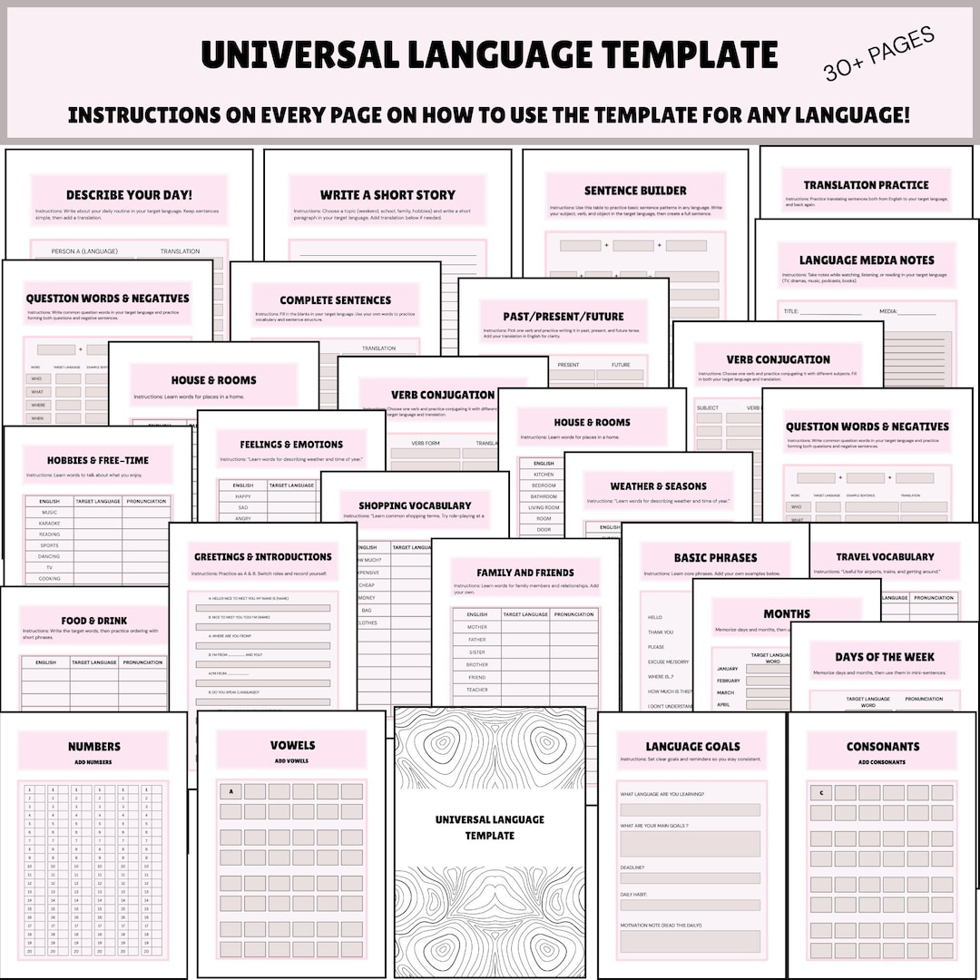 Language Learning Workbook: Vocabulary | Grammar | Writing Practice - Etsy