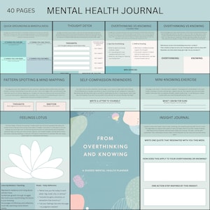 May include: A 40-page mental health journal with sections on thought detox, overthinking, and self-compassion. The cover reads "From Overthinking and Knowing: A Guided Mental Health Planner."