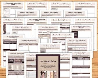 Planificador de series de novelas, esquema de series de libros, guía de la historia, PDF de planificación para escritores