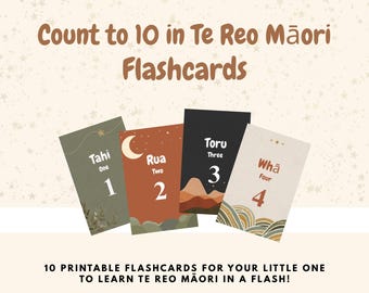 Tarjetas didácticas de números maoríes del 1 al 10 para niños / Guía de pronunciación maorí Te Reo / Tarjetas de conteo imprimibles A4 / Recurso de aprendizaje Tamariki