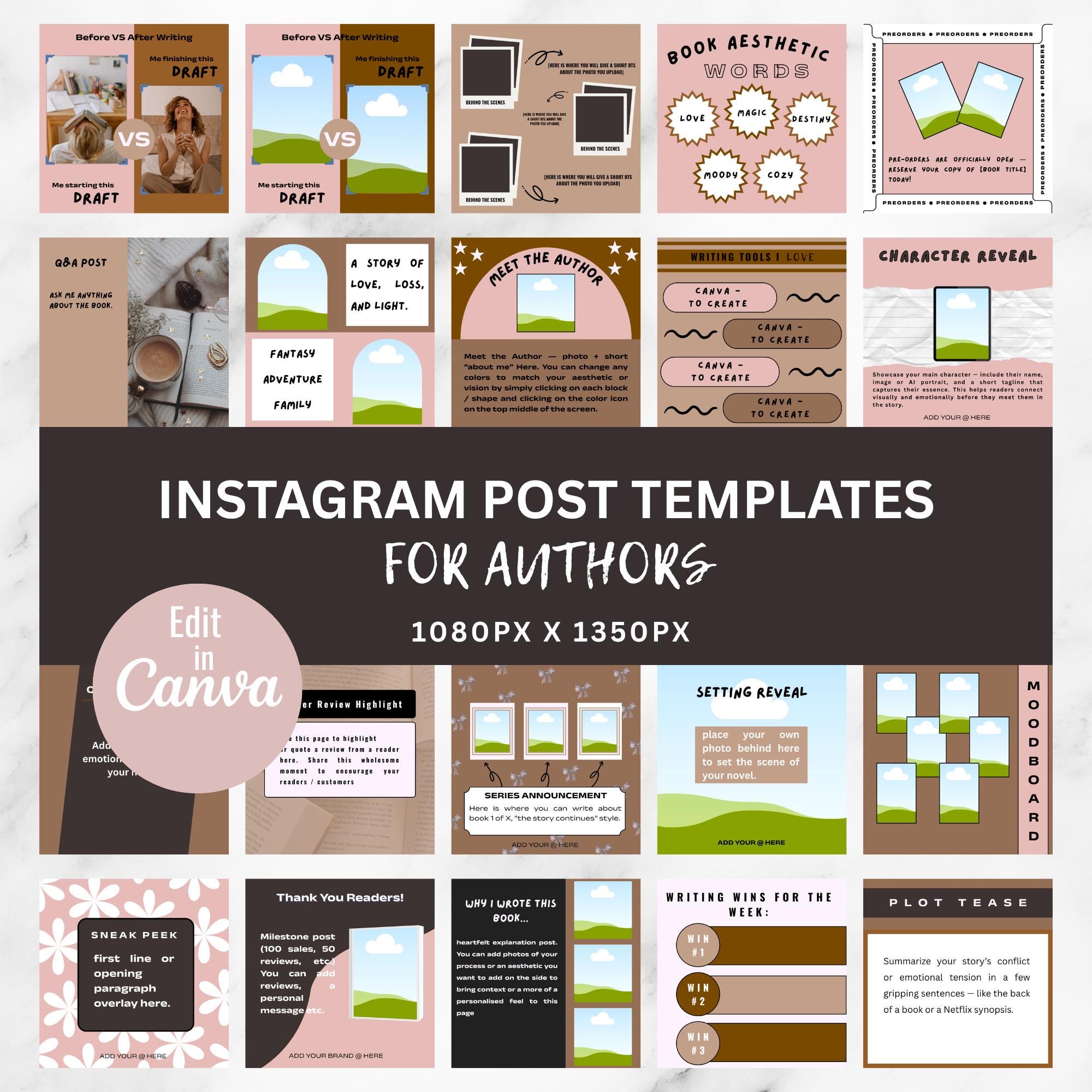 Author Social Media Template Pack — 35 Fully Editable Canva Templates ...