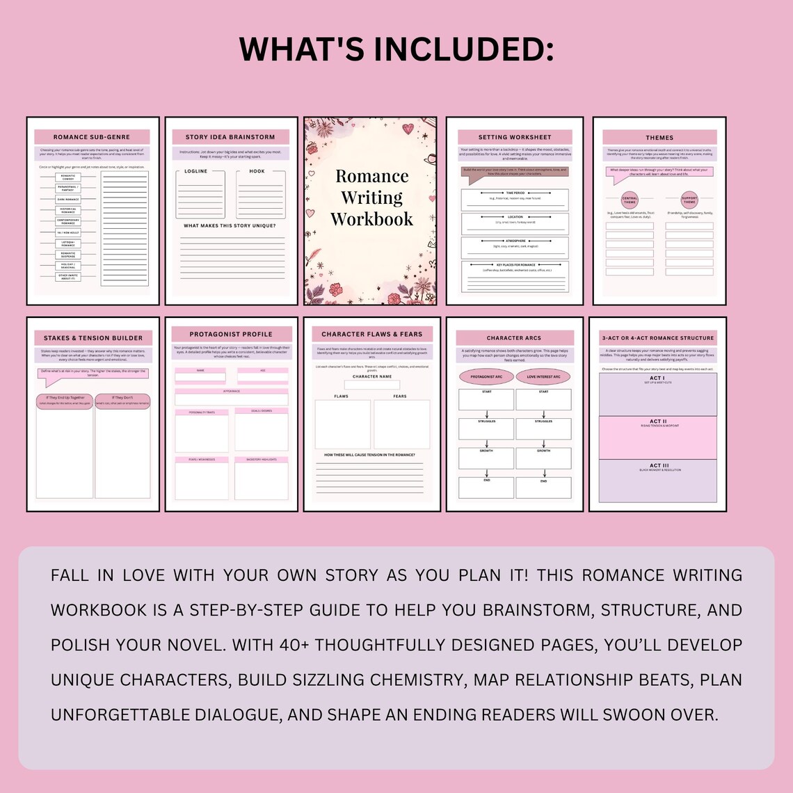 Romance Novel Writing Workbook: Plot, Character & Dialogue Planner ...