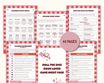 Juego de dados para amantes de los libros / Un juego imprimible para fiestas de lectura, ideal para clubes de lectura, noches de chicas, lectoras de novelas románticas y amigas aficionadas a la lectura.