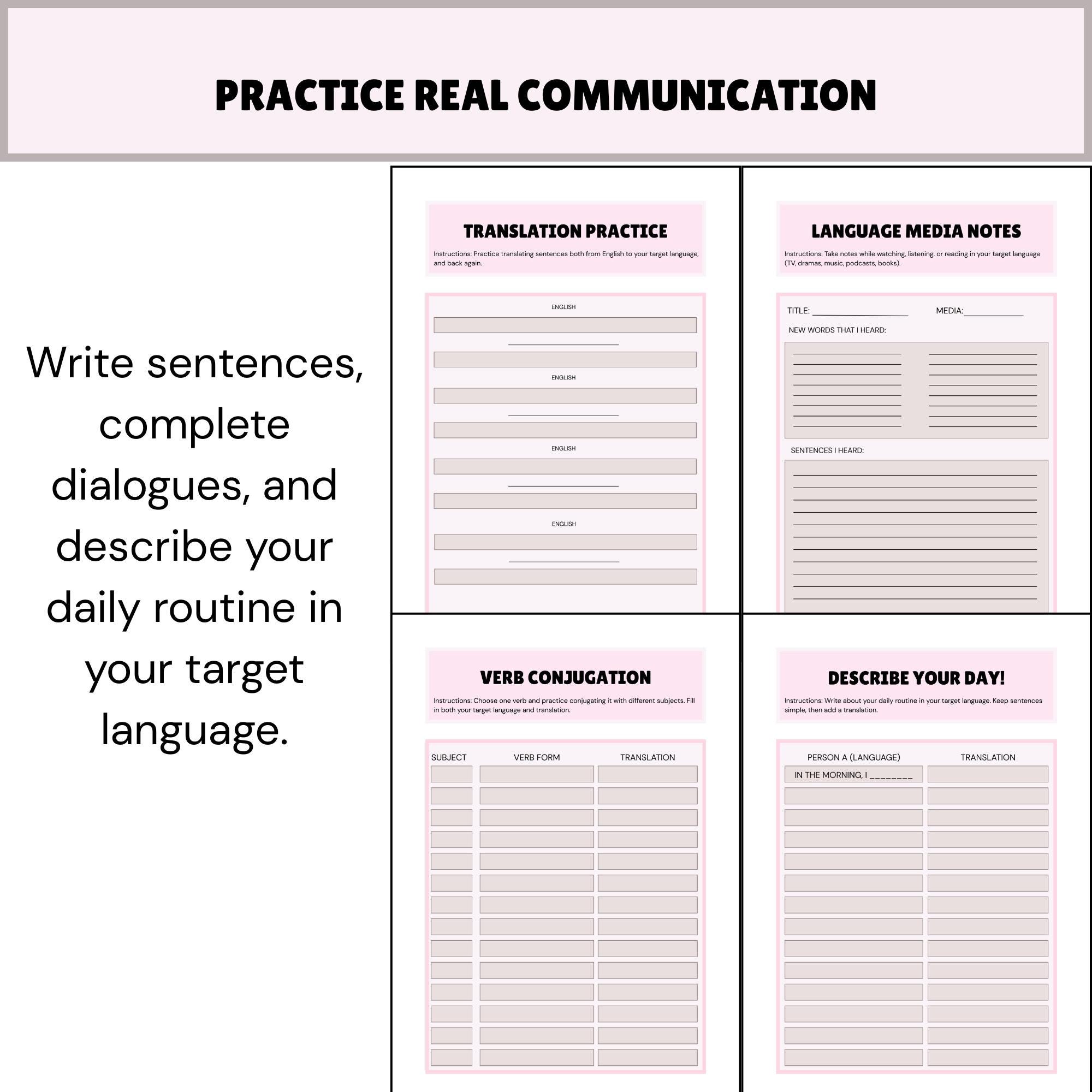 Language Learning Workbook: Vocabulary | Grammar | Writing Practice - Etsy