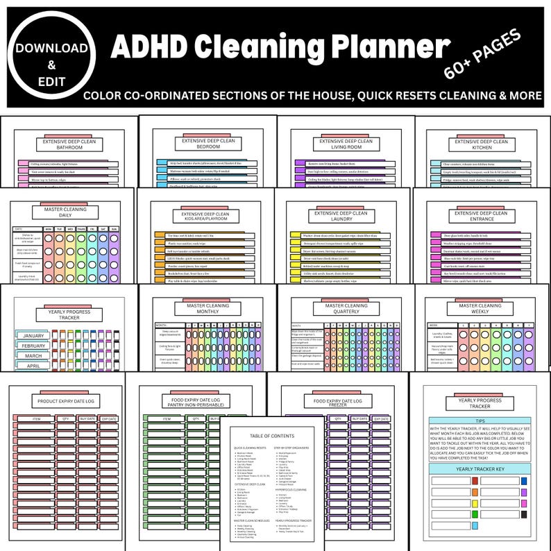 ADHD Cleaning Bundle | Printable Home Cleaning Planner | Digital