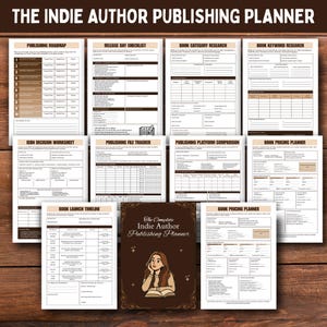 May include: The Indie Author Publishing Planner is a collection of printed pages featuring a publishing roadmap, release day checklist, book category and keyword research, ISBN worksheet, file tracker, platform comparison, pricing planner, and launch timeline.