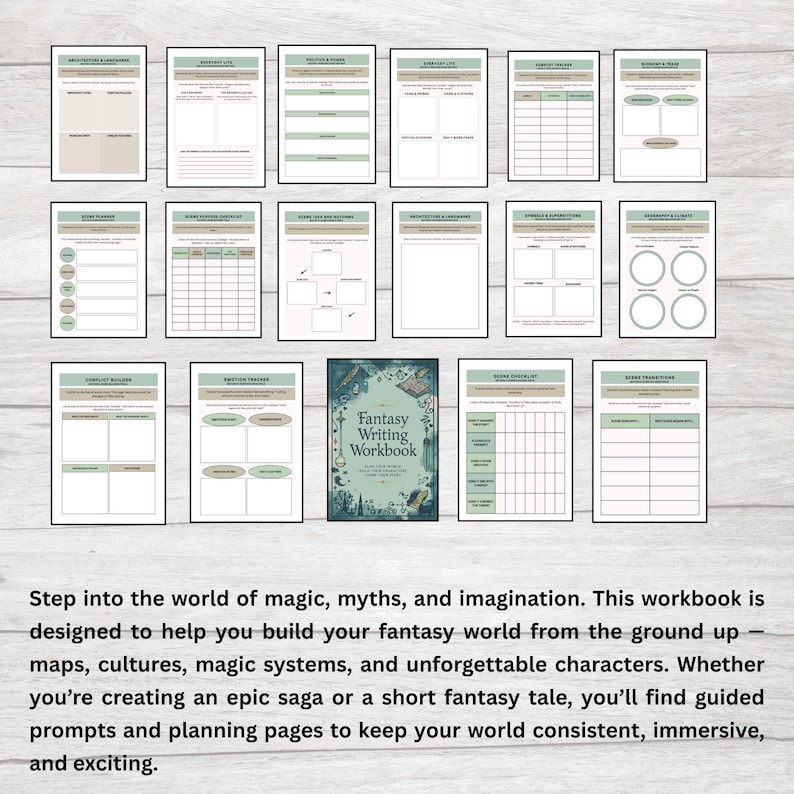 fantasy writing workbook worldbuilding workbook for authors fantasy novel planner printable worldbuilding sheets build your fantasy world magic system creator workbook epic fantasy writing guide fantasy story planner map making templates for writers hero’s journey planner for fantasy authors fantasy series planner character creation for fantasy novel outline template fantasy novel structure myth and lore builder