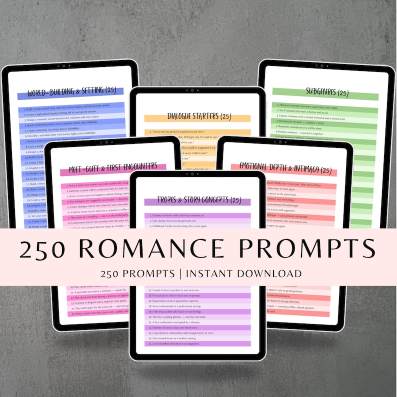romance writing prompts romance story ideas creative writing kit for authors writing inspiration printable for writers romance tropes story starter ideas love story generator writer resource digital writing pack romance author gift story development prompts creative writing planner novel planning prompts romance scene builder writing craft printable storytelling workbook for novelists