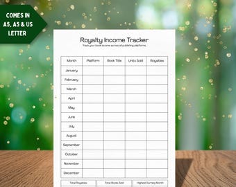 Rastreador de ingresos por regalías de autor / Rastreador de ventas de KDP / Planificador de ingresos para autopublicación / Imprimible para autores independientes