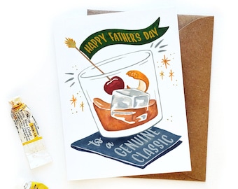 Father's Day Cocktail Card | Old Fashioned Cocktail Father's Day Card | Dad Genuine Classic Greeting Card