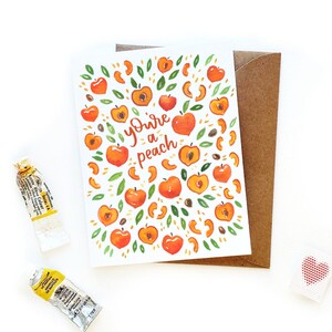 Vous êtes un Peach Pun Valentine Card | Calligraphie originale de lettrage de brosse d’aquarelle | Carte aquarelle Peaches | Carte d’amour simple