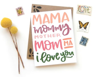 Mother's Day Mama Card | Original Calligraphy Brush Lettering Mama Mom I Love You A2 Card | First Mother's Day Card | New Mom Card