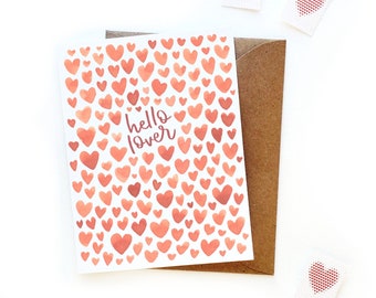 Hello Lover Hearts Valentine's Day Card | Galentine Card |  Original Watercolor V Day Card