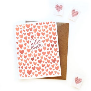 Hello Lover Hearts Tarjeta de San Valentín / Tarjeta Galentine / Original Watercolor V Day Card