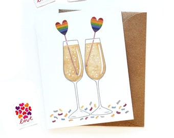 LGBTQ Wedding Card | Love is Love Engagement Card | Wedding Champagne Card | LGBTQIA+ Love Card